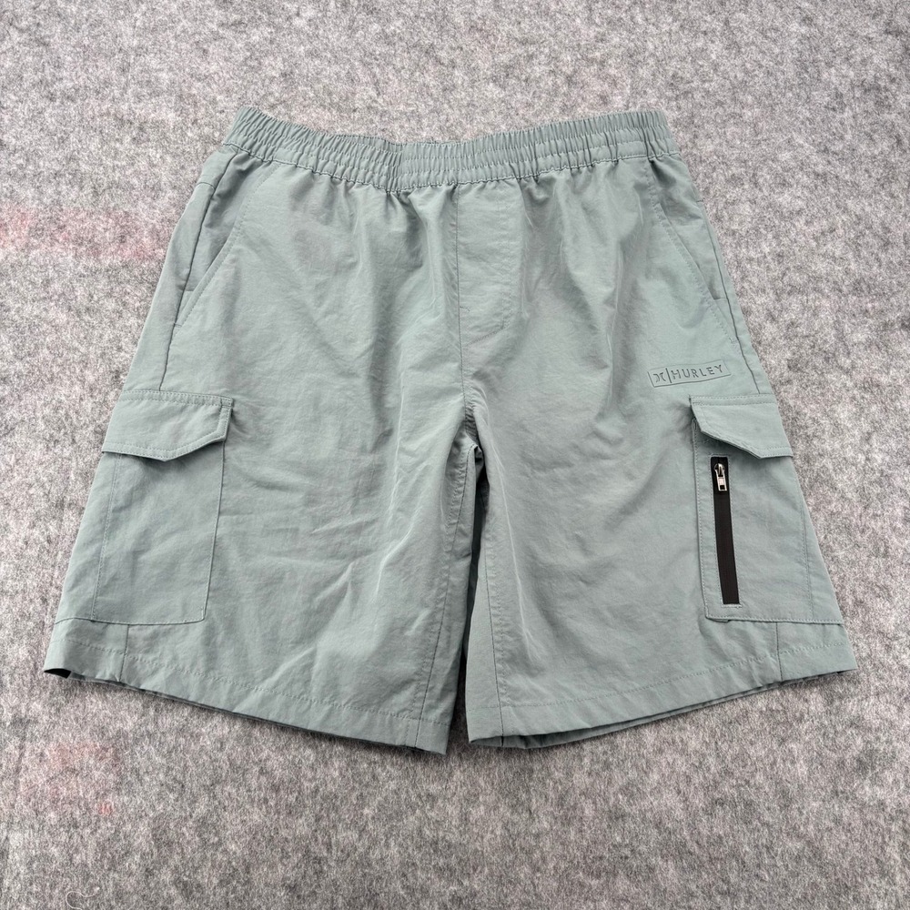 Hurley Mens Cargo Shorts Sage Green Elastic Waist Drawstring Hiking Casual MD